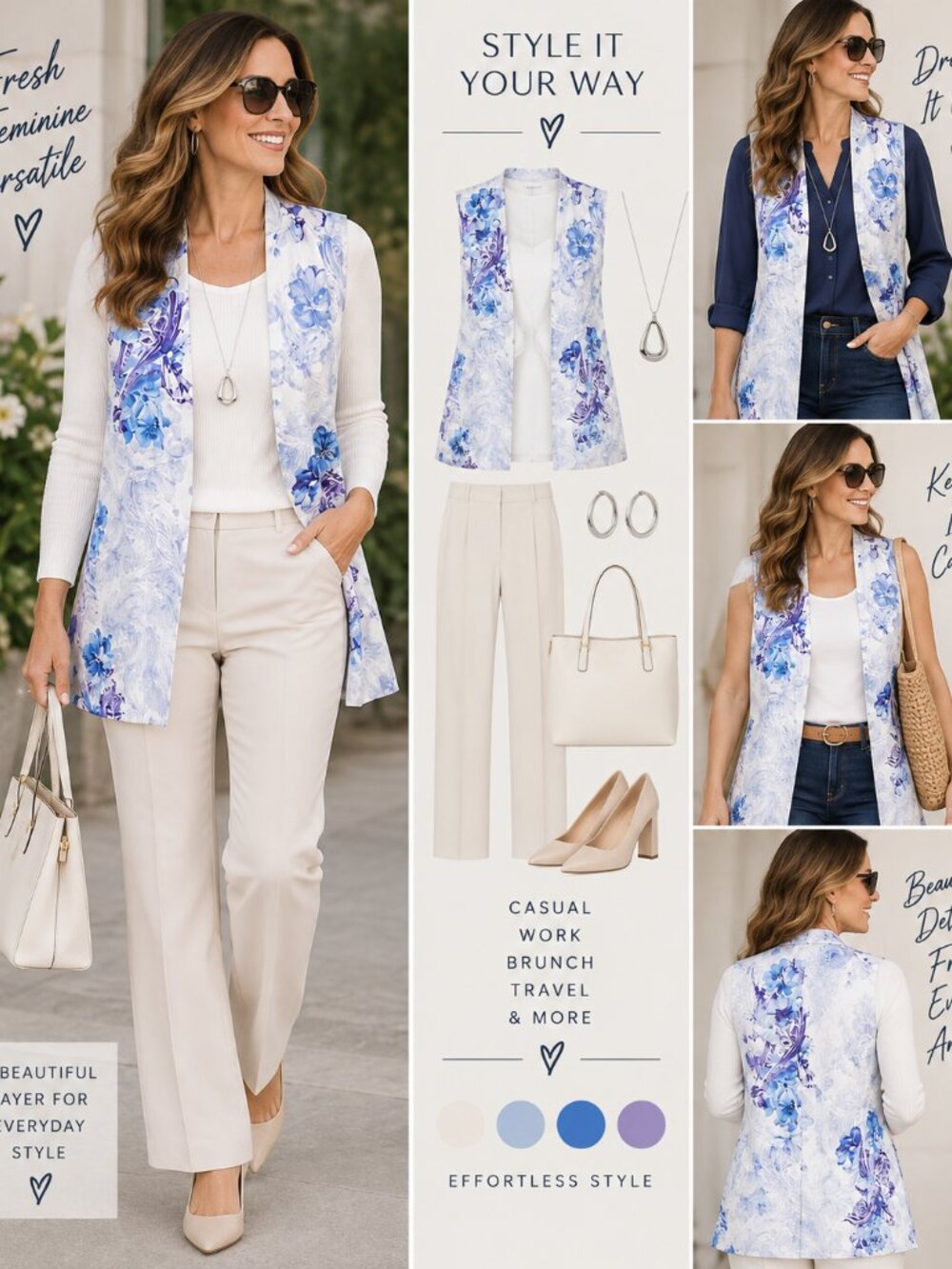 💙 Chico’s Blue & Cream Floral Vest | Size 0 (Small/Medium) 💙